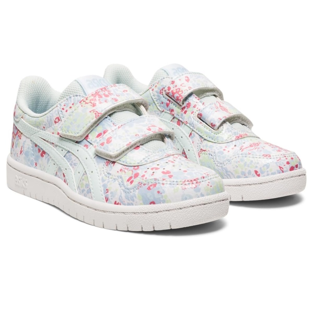 Asics Japan S PS Kids 1 Floral Leopard Print Sneakers Pink Blue Strap Hook RARE